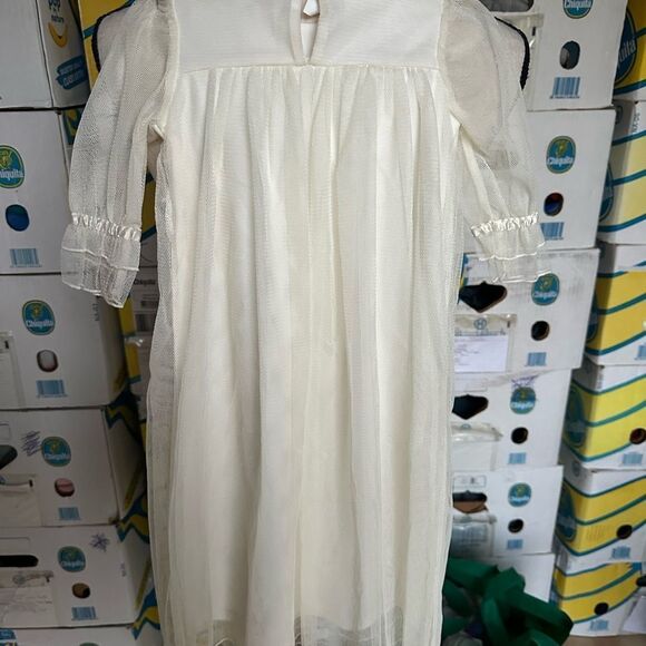 Jenny Annie dots Elegant Cream Baby Dress with Bonnet - Picture 6 of 6